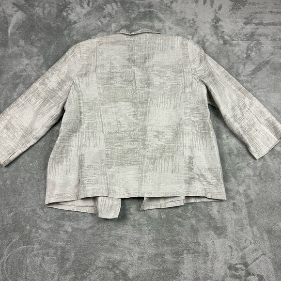 Eileen Fisher Linen Blend Textured Open Front Blazer Jacket L/G Beige Silver - Picture 3 of 7